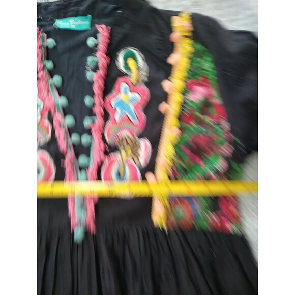 Love Positano Fringed Embroidered Flared Sleeve Dress Boho Cottage Core Feminine - Picture 10 of 15